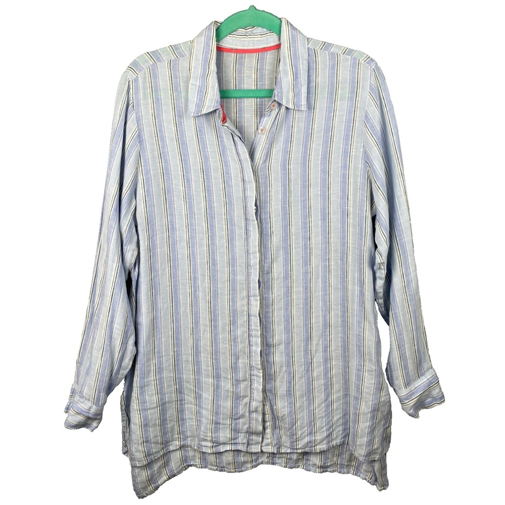 Soft Surroundings Tunic Top Medium Linen Striped Button Up Long Sleeve‎ Shirt